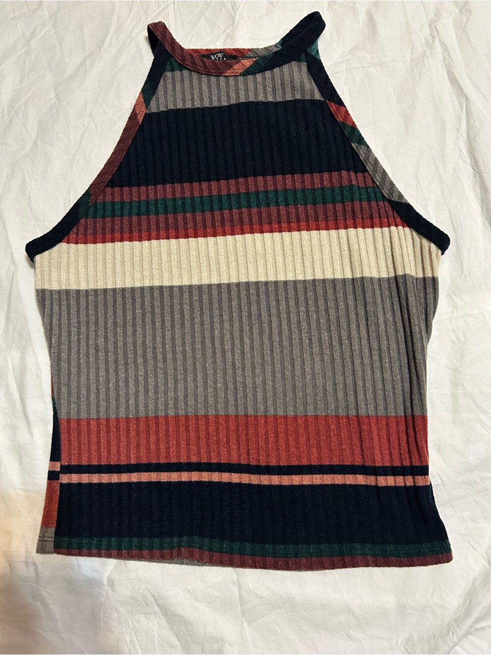 WOW couture Multicolor Striped Ribbed Halter Tank Top
